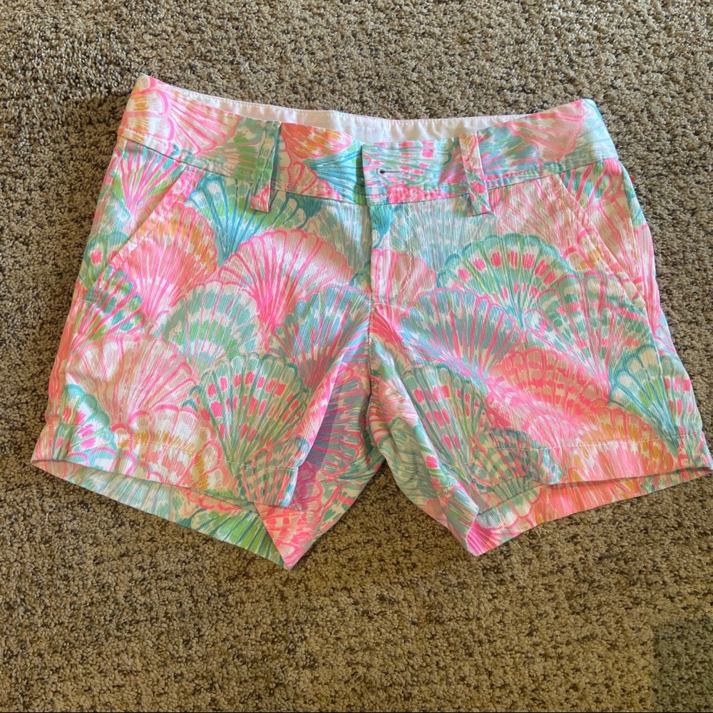Lilly Pulitzer Bright Pink Teal Callahan Sea Shell Colorful Shorts Size 00
